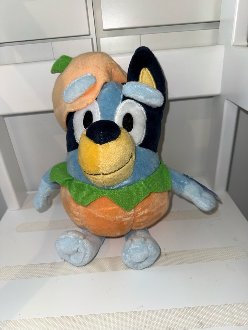 Blue and Orange Plush Toy with Green Collar